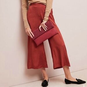 dolan Anthropologie Rust Perforated Wide-Leg Polka Dots Cropped Pants Size Small